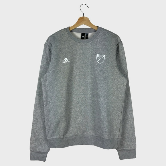 Adidas Light Gray Crew Neck Fleece Sweatshirt - Picture 1 of 12